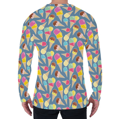 Colorful Ice Cream Pattern Print Men's Long Sleeve T-Shirt
