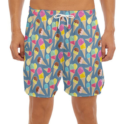 Colorful Ice Cream Pattern Print Men's Split Running Shorts