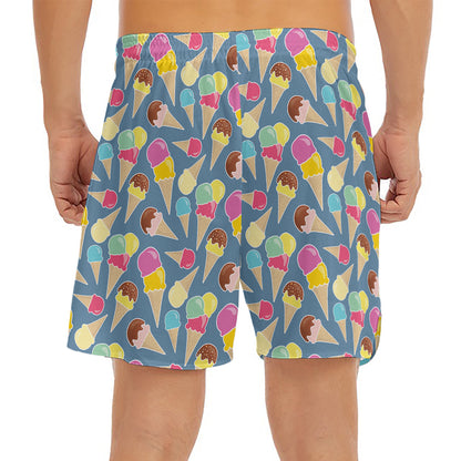 Colorful Ice Cream Pattern Print Men's Split Running Shorts