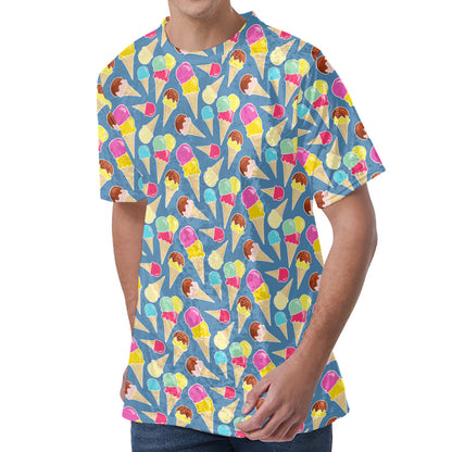 Colorful Ice Cream Pattern Print Men's Velvet T-Shirt
