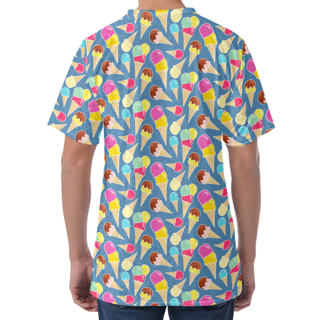 Colorful Ice Cream Pattern Print Men's Velvet T-Shirt