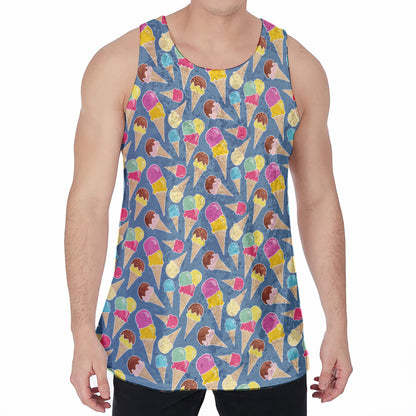 Colorful Ice Cream Pattern Print Men's Velvet Tank Top