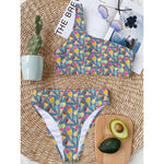 Colorful Ice Cream Pattern Print One Shoulder Bikini Top