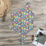 Colorful Ice Cream Pattern Print One Shoulder Bodysuit