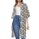 Colorful Ice Cream Pattern Print Open Front Beach Cover Up