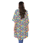 Colorful Ice Cream Pattern Print Open Front Beach Cover Up