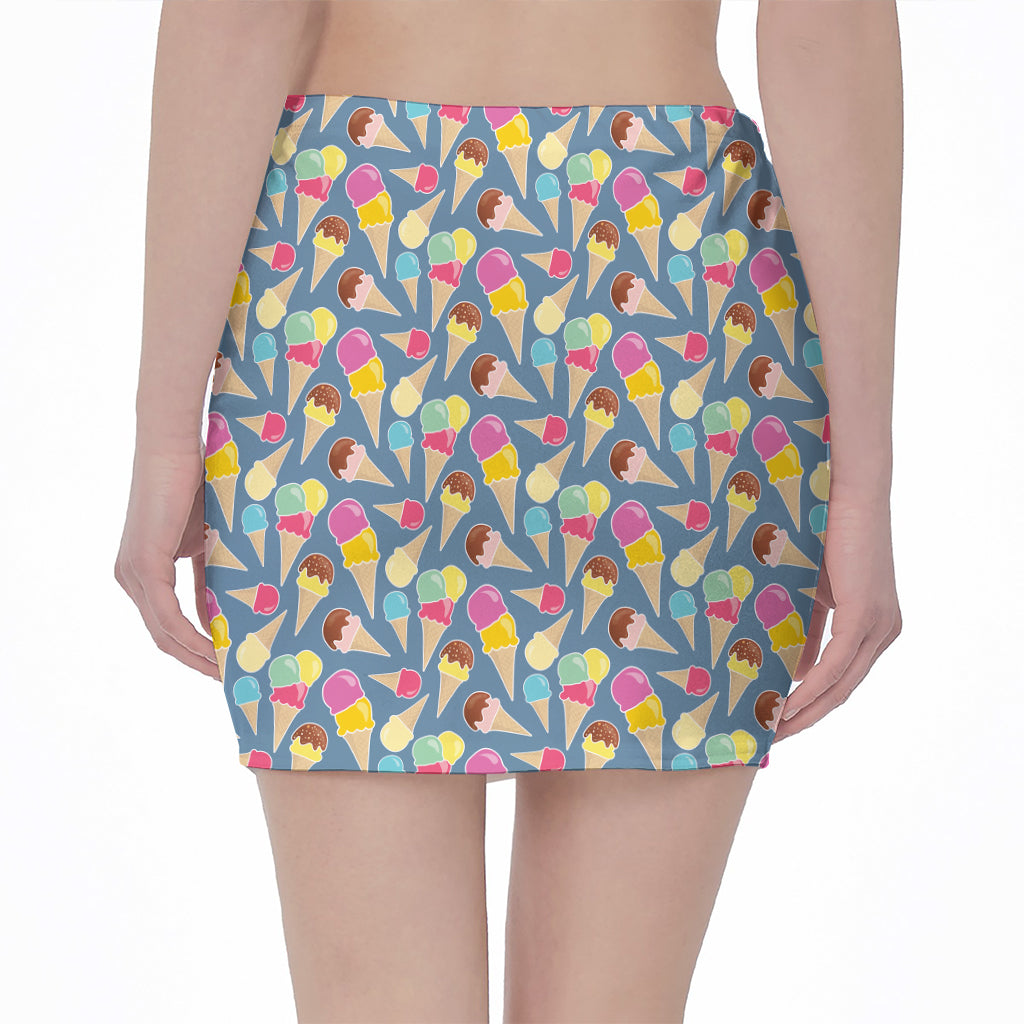 Colorful Ice Cream Pattern Print Pencil Mini Skirt
