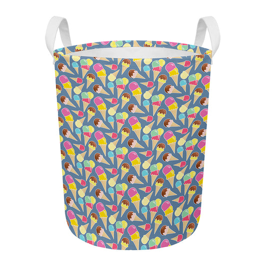 Colorful Ice Cream Pattern Print Round Laundry Basket