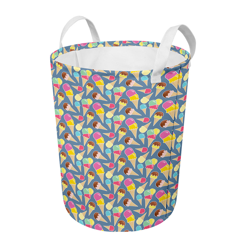 Colorful Ice Cream Pattern Print Round Laundry Basket