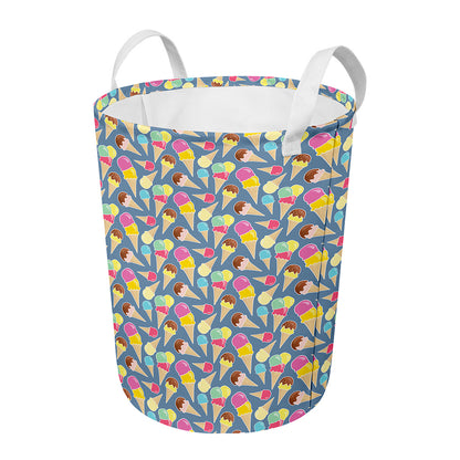 Colorful Ice Cream Pattern Print Round Laundry Basket