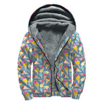 Colorful Ice Cream Pattern Print Sherpa Lined Zip Up Hoodie