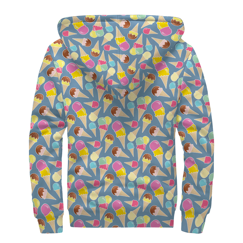 Colorful Ice Cream Pattern Print Sherpa Lined Zip Up Hoodie
