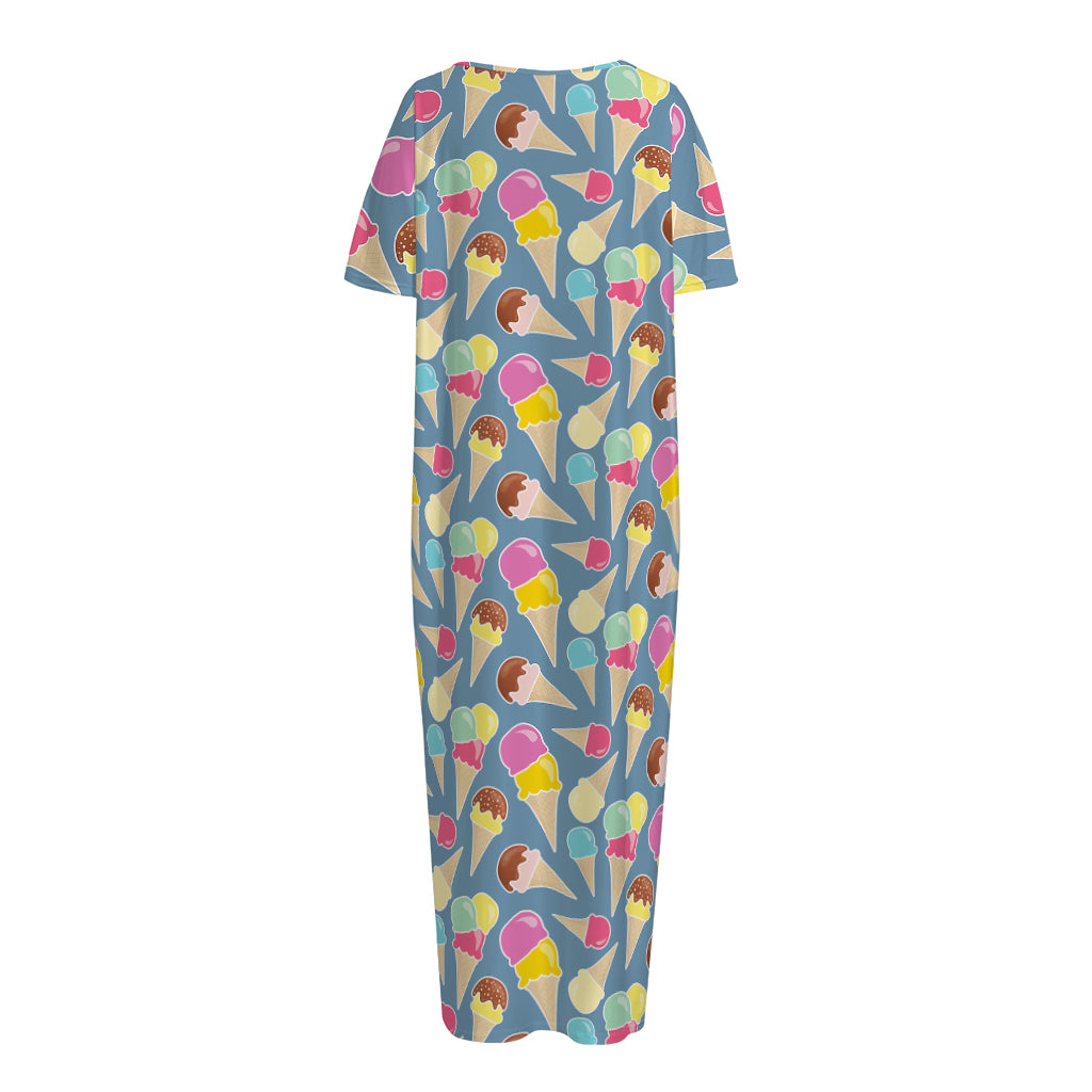 Colorful Ice Cream Pattern Print Short Sleeve Long Nightdress