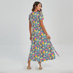 Colorful Ice Cream Pattern Print Short Sleeve Maxi Dress