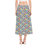 Colorful Ice Cream Pattern Print Side Slit Midi Skirt