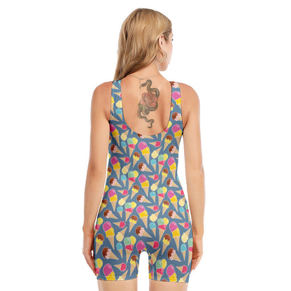 Colorful Ice Cream Pattern Print Sleeveless One Piece Swimsuit