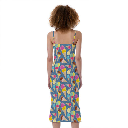 Colorful Ice Cream Pattern Print Slim Fit Midi Cami Dress