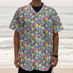 Colorful Ice Cream Pattern Print Textured Short Sleeve Shirt