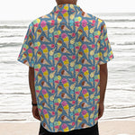 Colorful Ice Cream Pattern Print Textured Short Sleeve Shirt