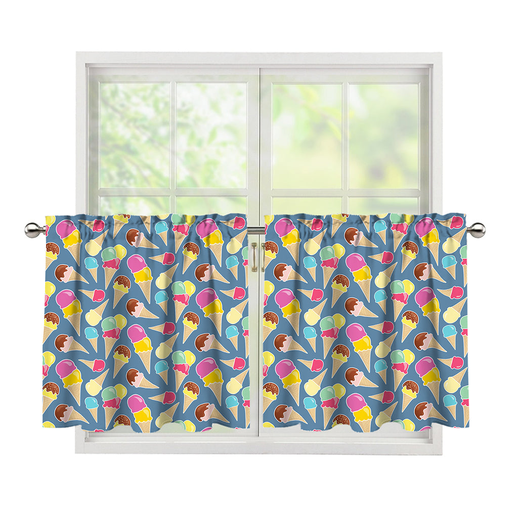 Colorful Ice Cream Pattern Print Tier Curtains