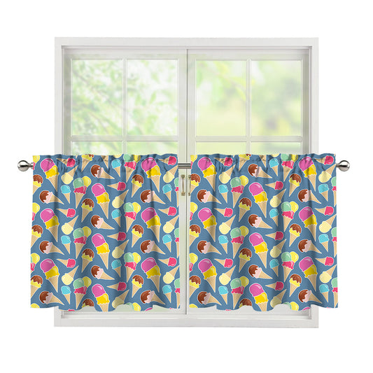 Colorful Ice Cream Pattern Print Tier Curtains