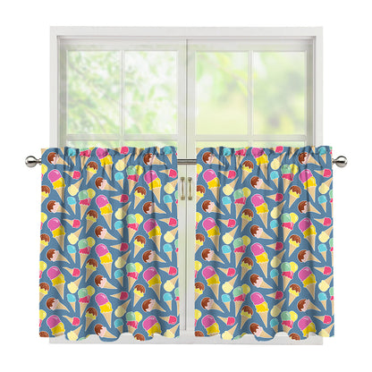 Colorful Ice Cream Pattern Print Tier Curtains