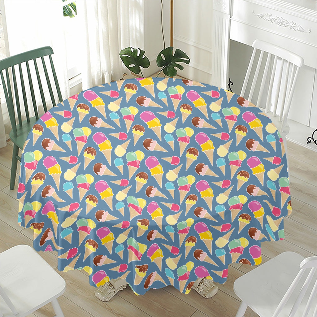 Colorful Ice Cream Pattern Print Waterproof Round Tablecloth