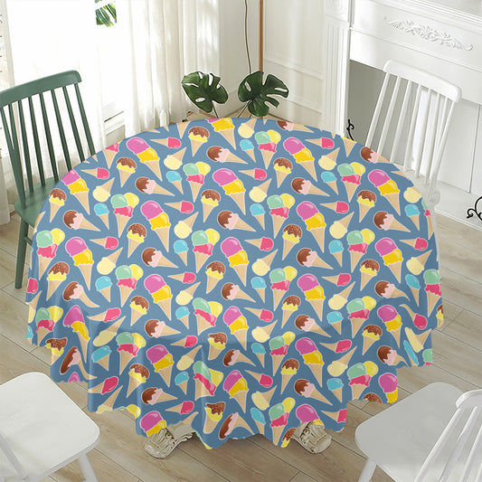 Colorful Ice Cream Pattern Print Waterproof Round Tablecloth