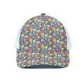 Colorful Ice Cream Pattern Print White Mesh Trucker Hat