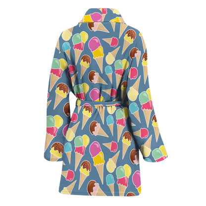 Colorful Ice Cream Pattern Print Women's Bathrobe