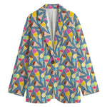 Colorful Ice Cream Pattern Print Women's Cotton Blazer