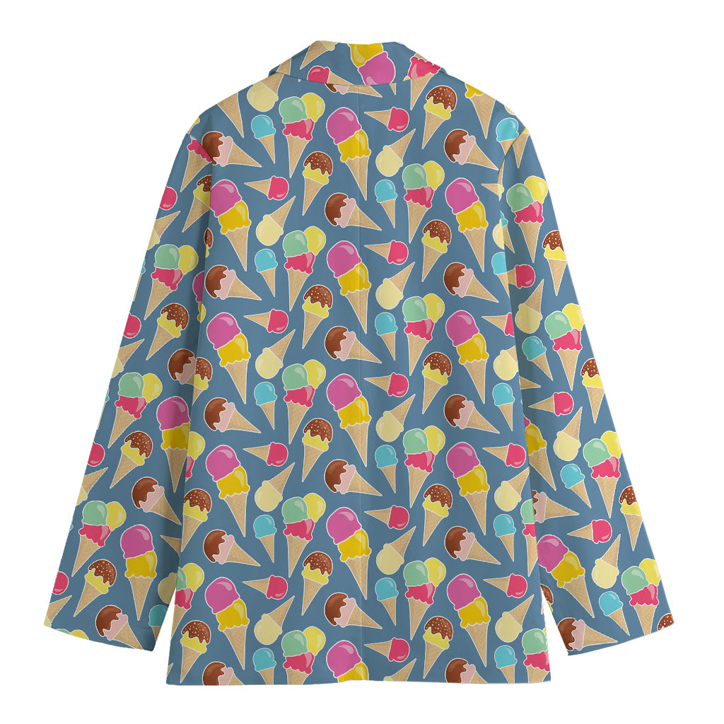 Colorful Ice Cream Pattern Print Women's Cotton Blazer