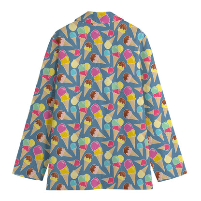 Colorful Ice Cream Pattern Print Women's Cotton Blazer