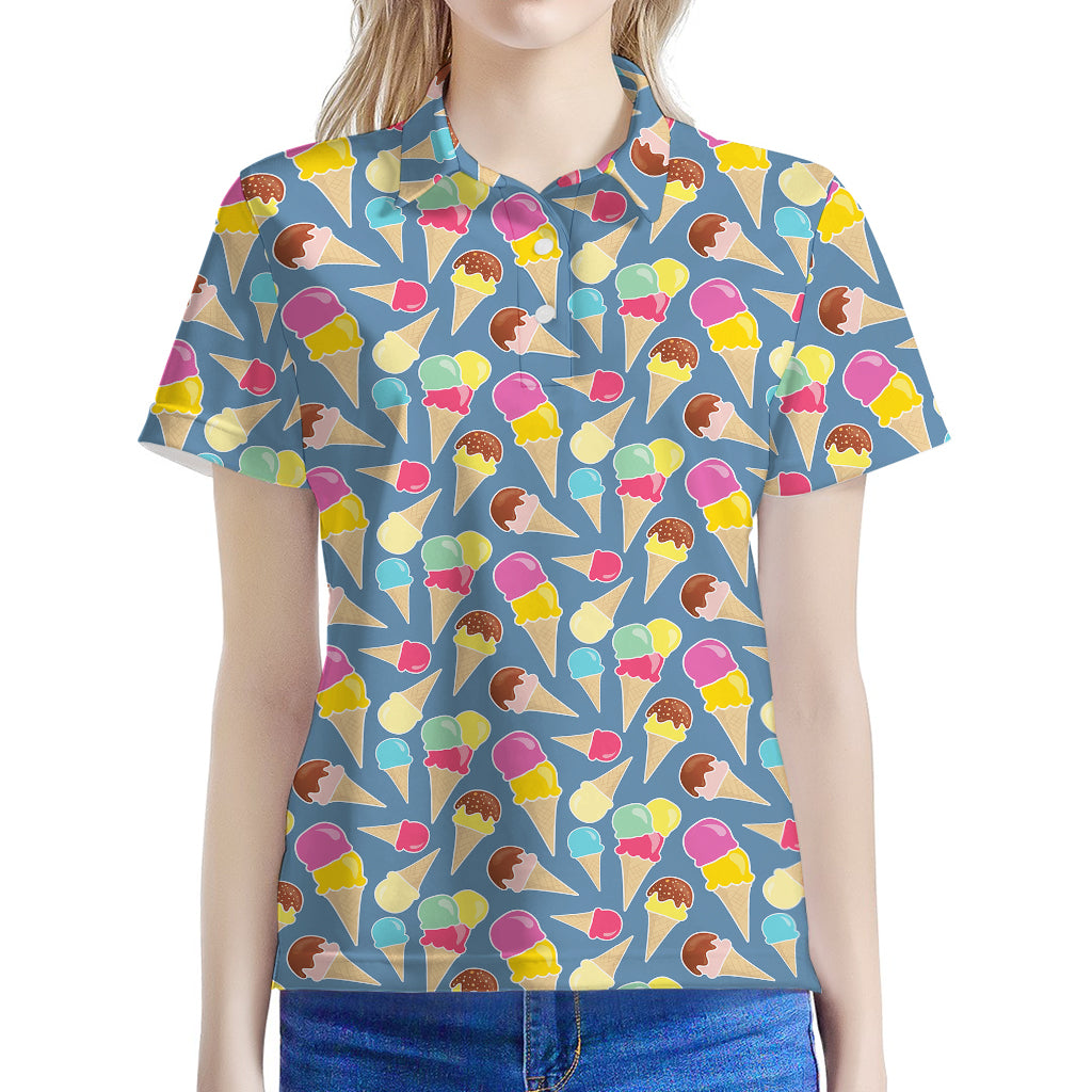 Colorful Ice Cream Pattern Print Women's Polo Shirt