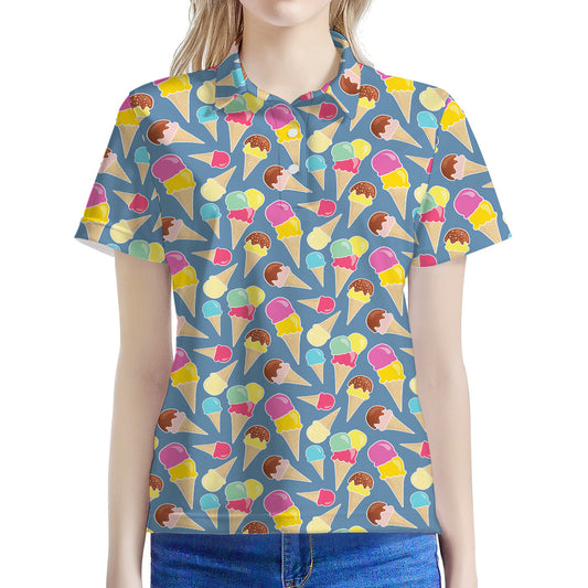 Colorful Ice Cream Pattern Print Women's Polo Shirt