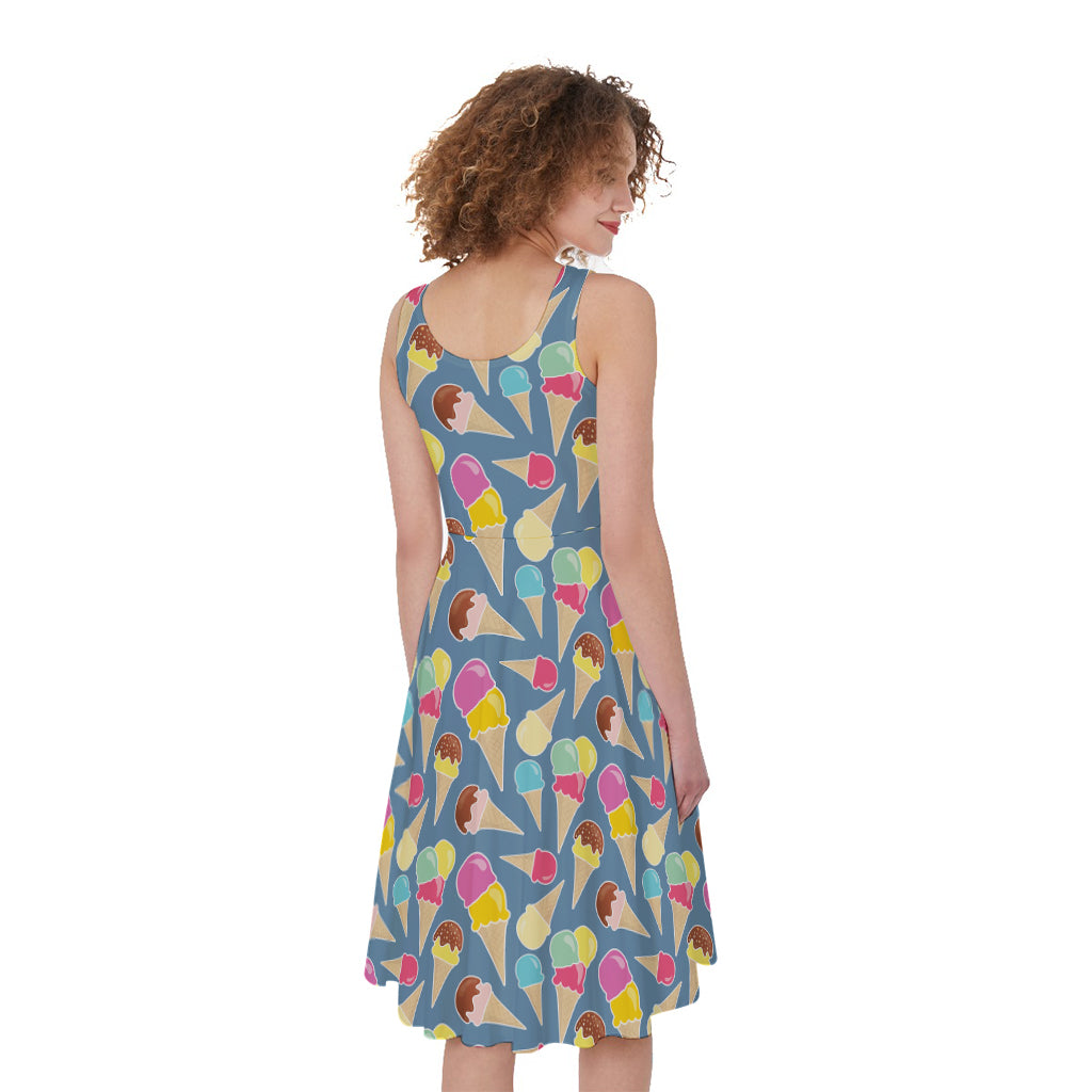 Colorful Ice Cream Pattern Print Women's Sleeveless Dress