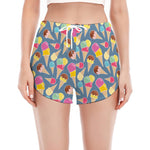 Colorful Ice Cream Pattern Print Women's Split Running Shorts