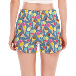 Colorful Ice Cream Pattern Print Women's Split Running Shorts