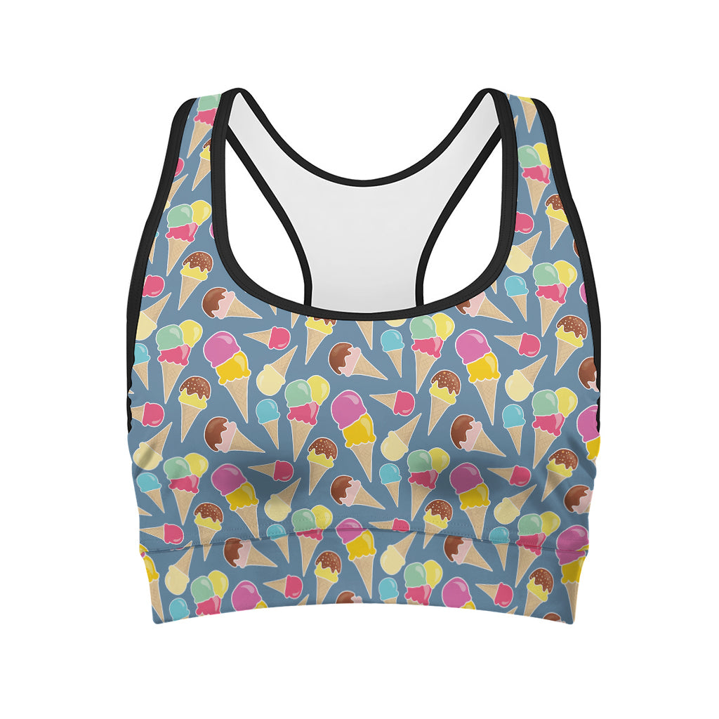 Colorful Ice Cream Pattern Print Women's Sports Bra