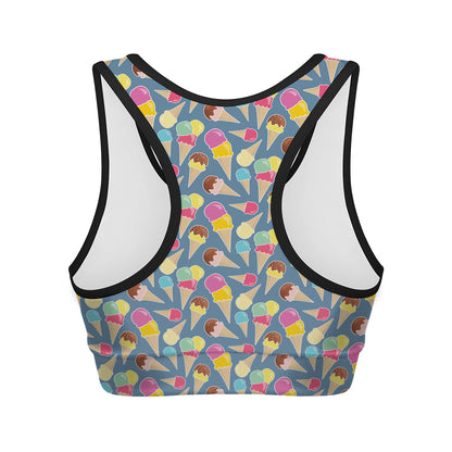 Colorful Ice Cream Pattern Print Women's Sports Bra