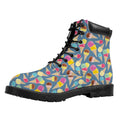 Colorful Ice Cream Pattern Print Padded Collar Lace Up Boots