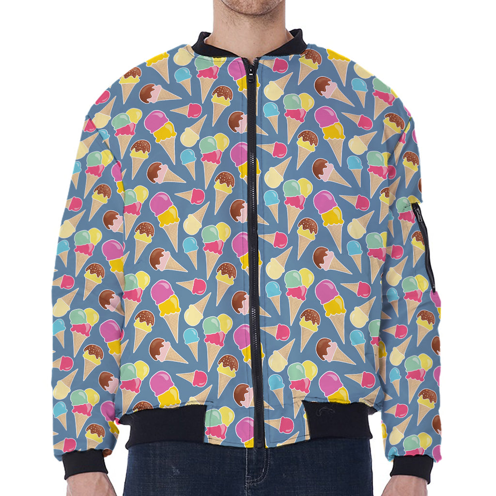 Colorful Ice Cream Pattern Print Zip Sleeve Bomber Jacket