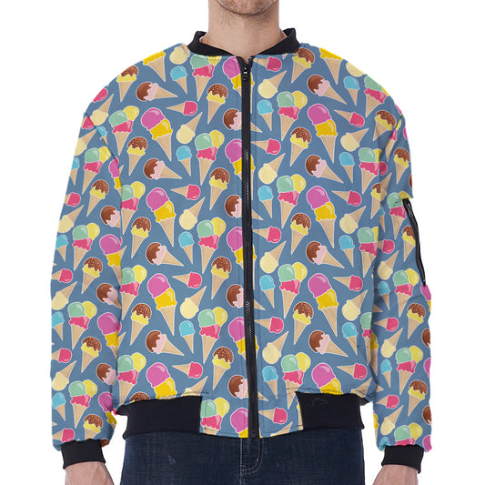 Colorful Ice Cream Pattern Print Zip Sleeve Bomber Jacket