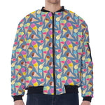 Colorful Ice Cream Pattern Print Zip Sleeve Bomber Jacket