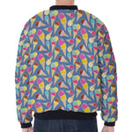 Colorful Ice Cream Pattern Print Zip Sleeve Bomber Jacket