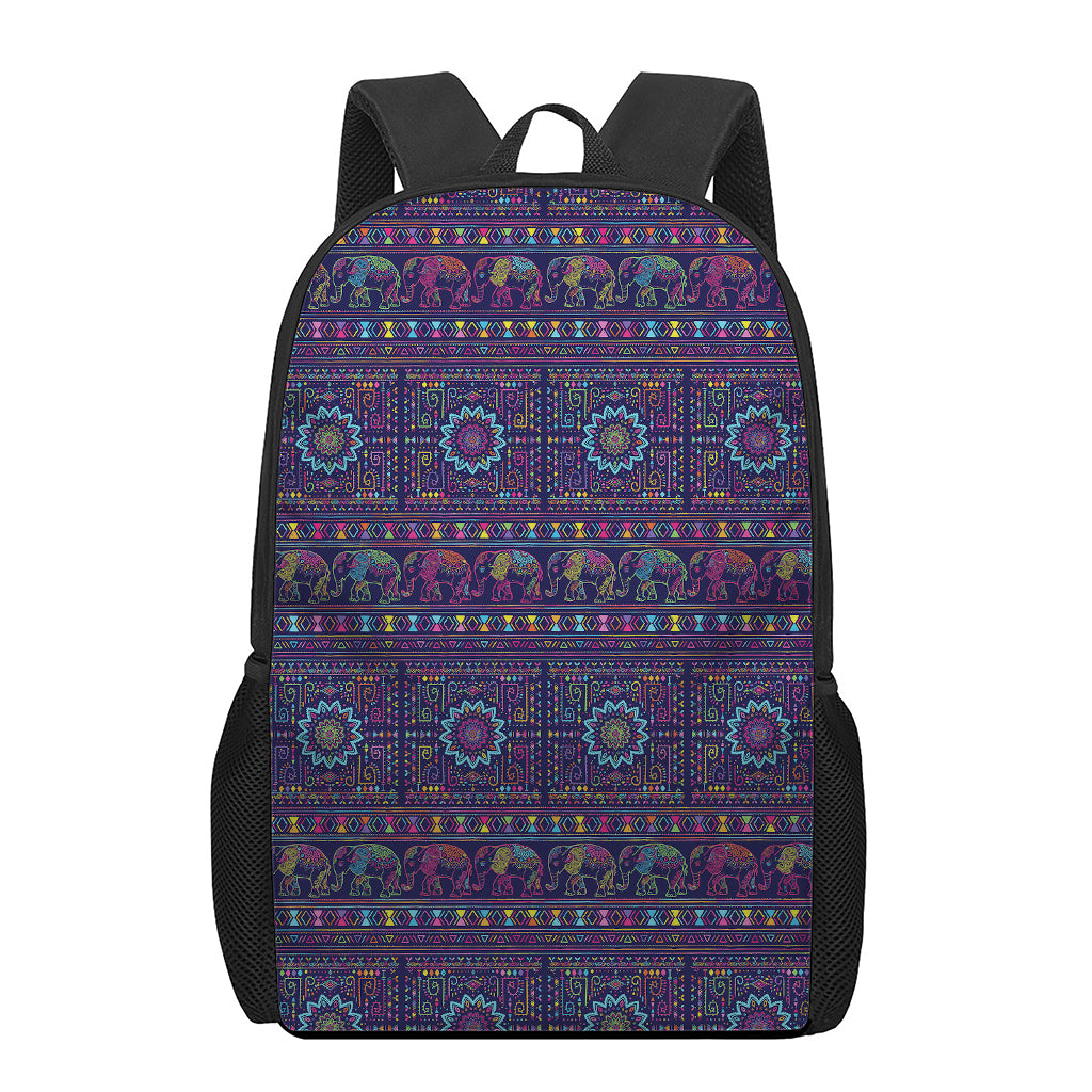 Colorful Indian Elephant Pattern Print 17 Inch Backpack