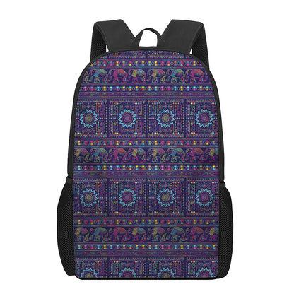 Colorful Indian Elephant Pattern Print 17 Inch Backpack