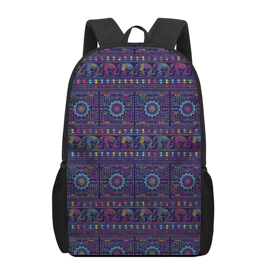 Colorful Indian Elephant Pattern Print 17 Inch Backpack