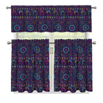 Colorful Indian Elephant Pattern Print 3 Piece Kitchen Curtains