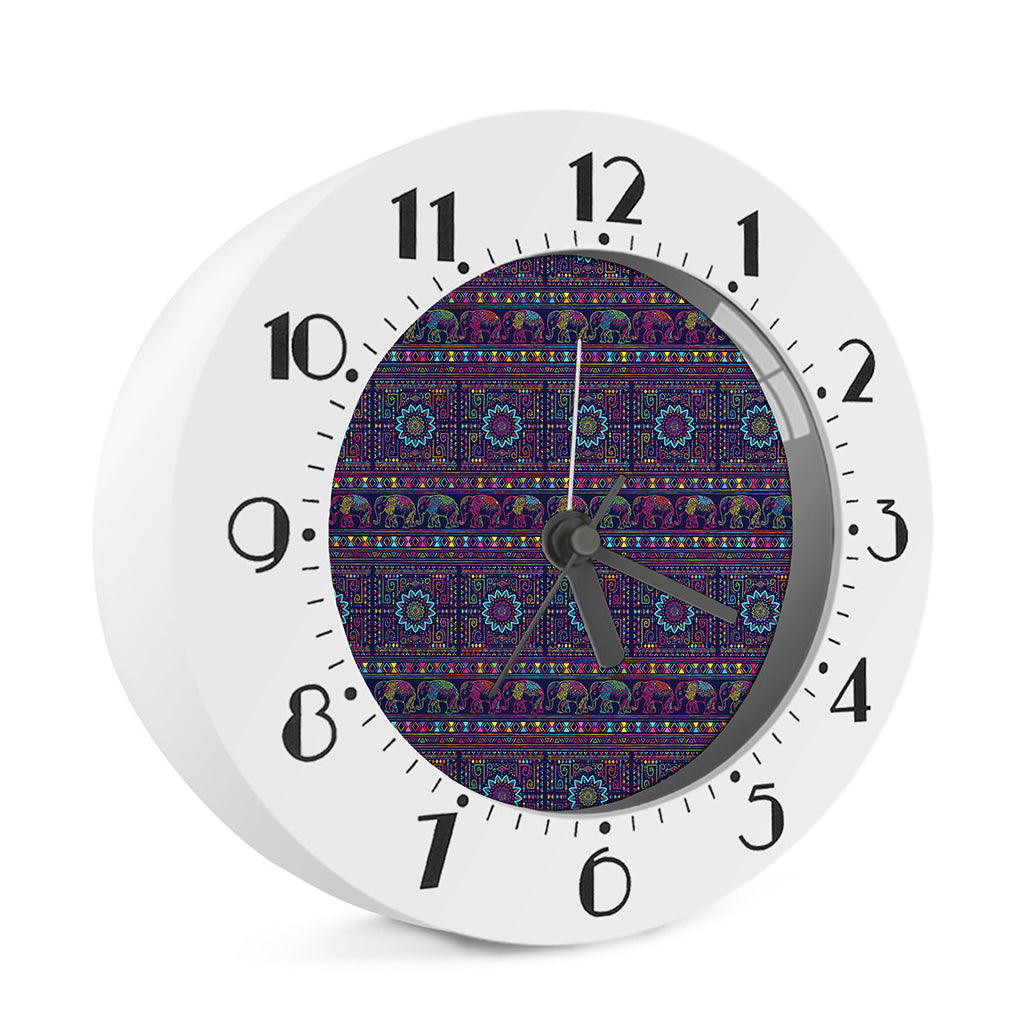 Colorful Indian Elephant Pattern Print Alarm Clock